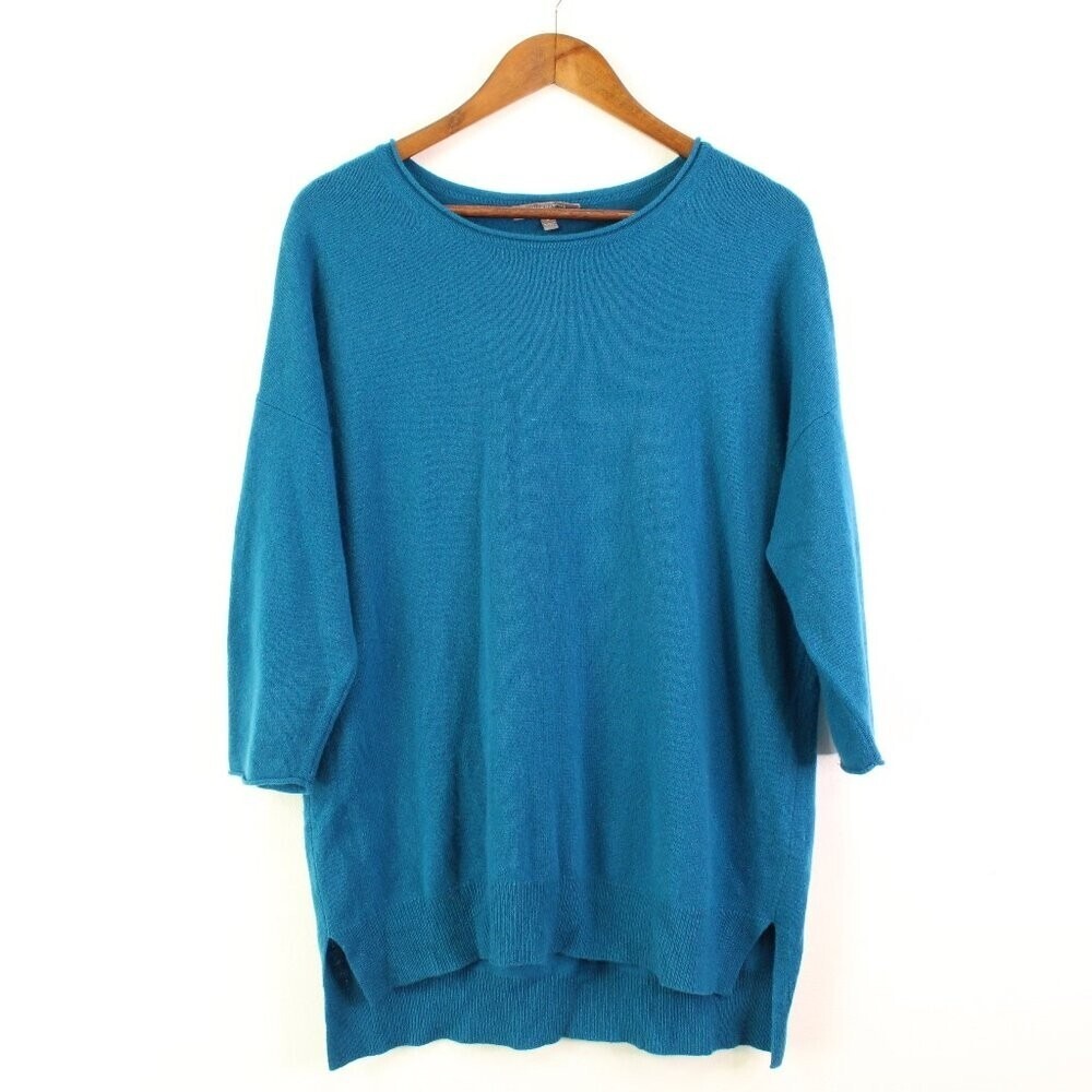 Neiman Marcus Cashmere Rolled Dolman Sweater Teal Size L
